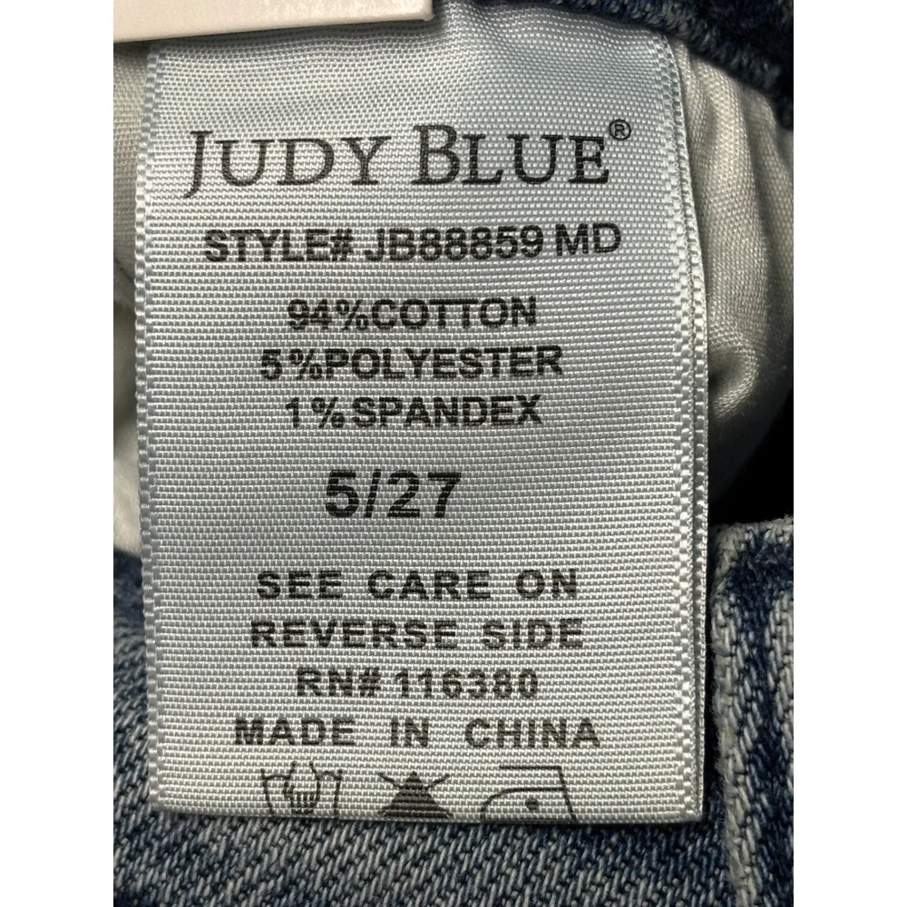 NWT Judy Blue Dad Jeans Mid Rise Medium Blue‎ Distressed MD Womens Size 5/27 L31